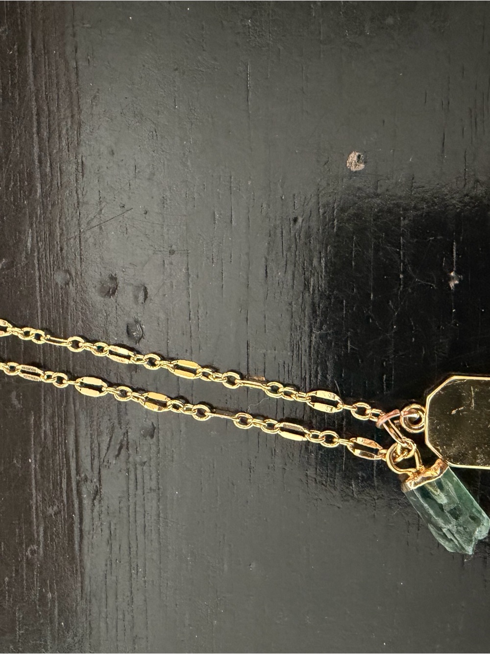 Gold-Tone Necklace with Green Crystal Pendant